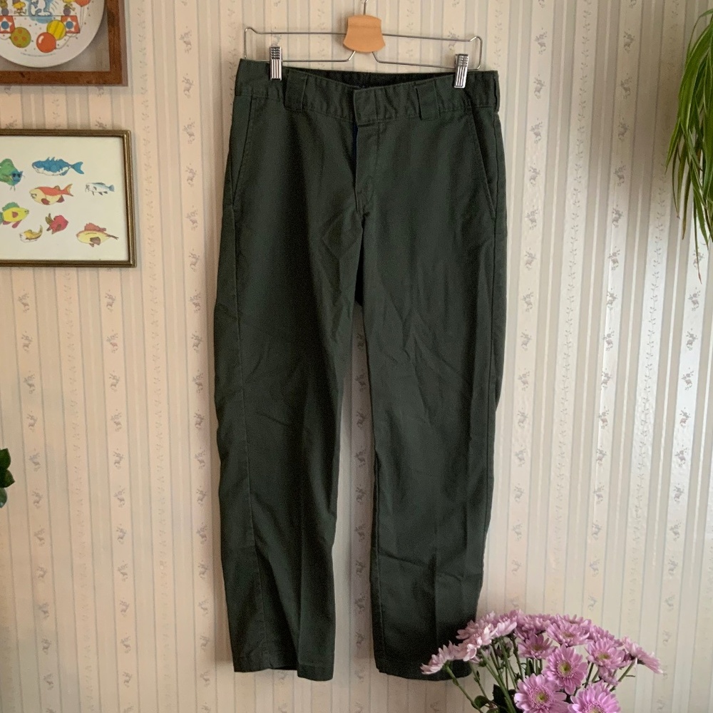 DICKIES 850 Slim Taper Flex Mens Pants - 31x30 Olive Green